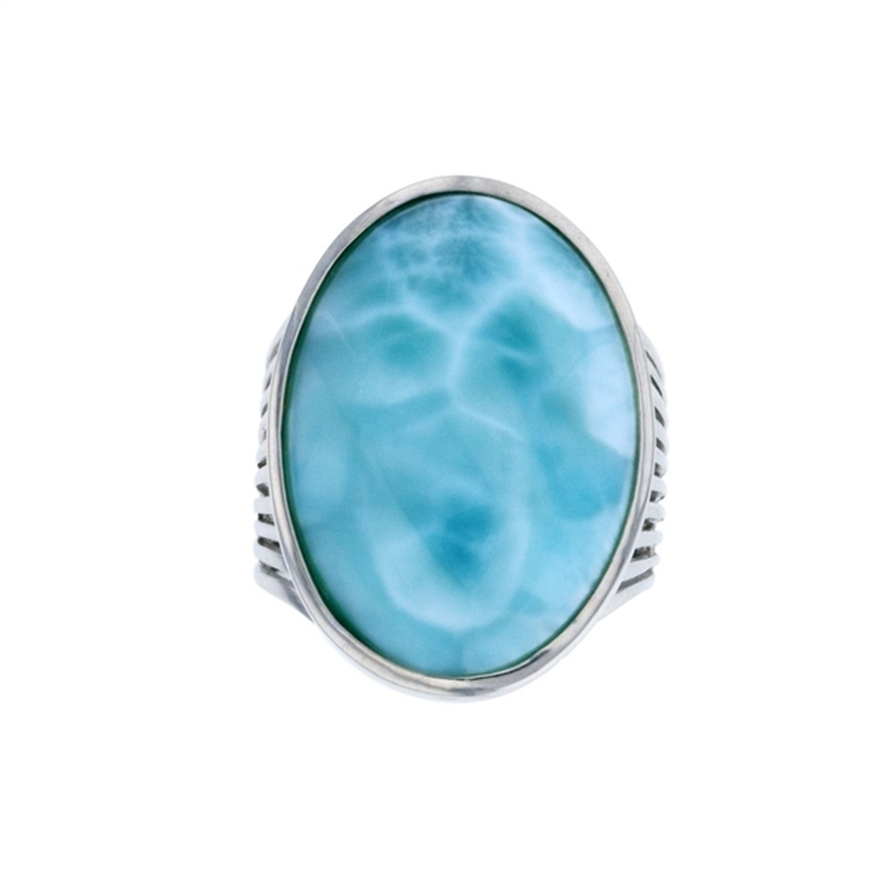 925 Sterling Silver Larimar Oval Wide Ring 10.1 gm